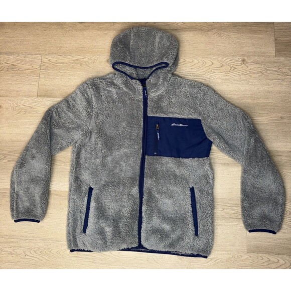Eddie Bauer Youth Boys Fleece Jacket Gray Full Zip Size 16 Youth XL Blue Hoodie - Picture 2 of 8